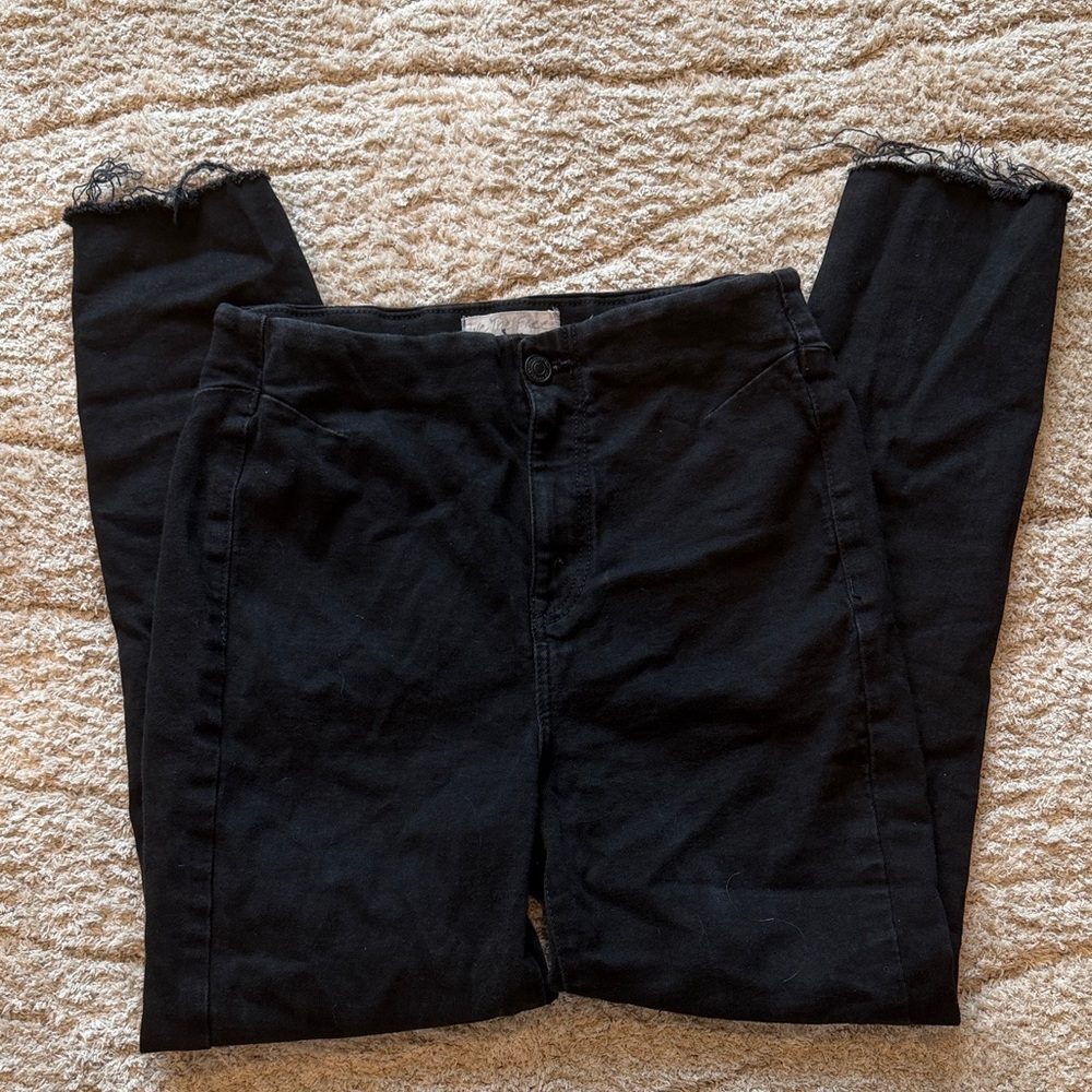 Free People Black Skinny Jeans with Frayed Hem